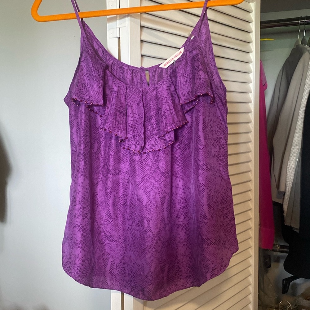 Rebeca Taylor ruffled skinny strap blouse in purple
